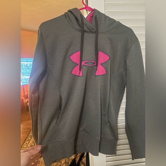Under Armour Tops - Under Armour Charcoal Hoodie with Magenta Logo